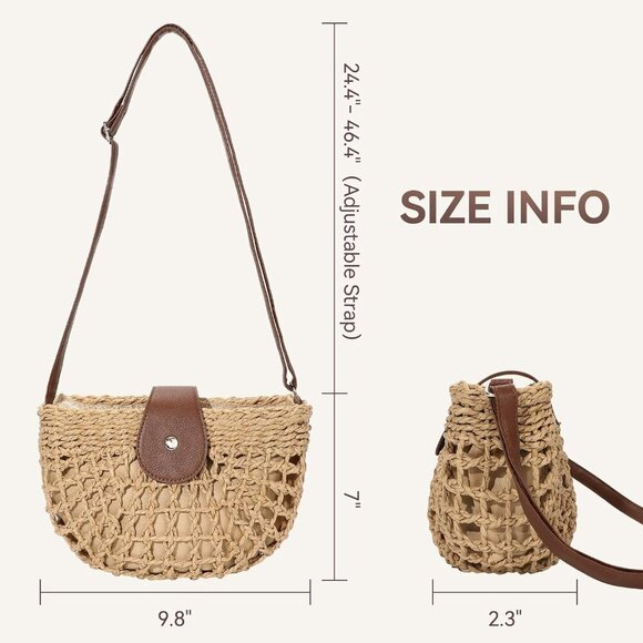 Versatile Women's Summer Straw Purse - Hand-Woven with Secure Closure, 9.8 In - Picture 3 of 6